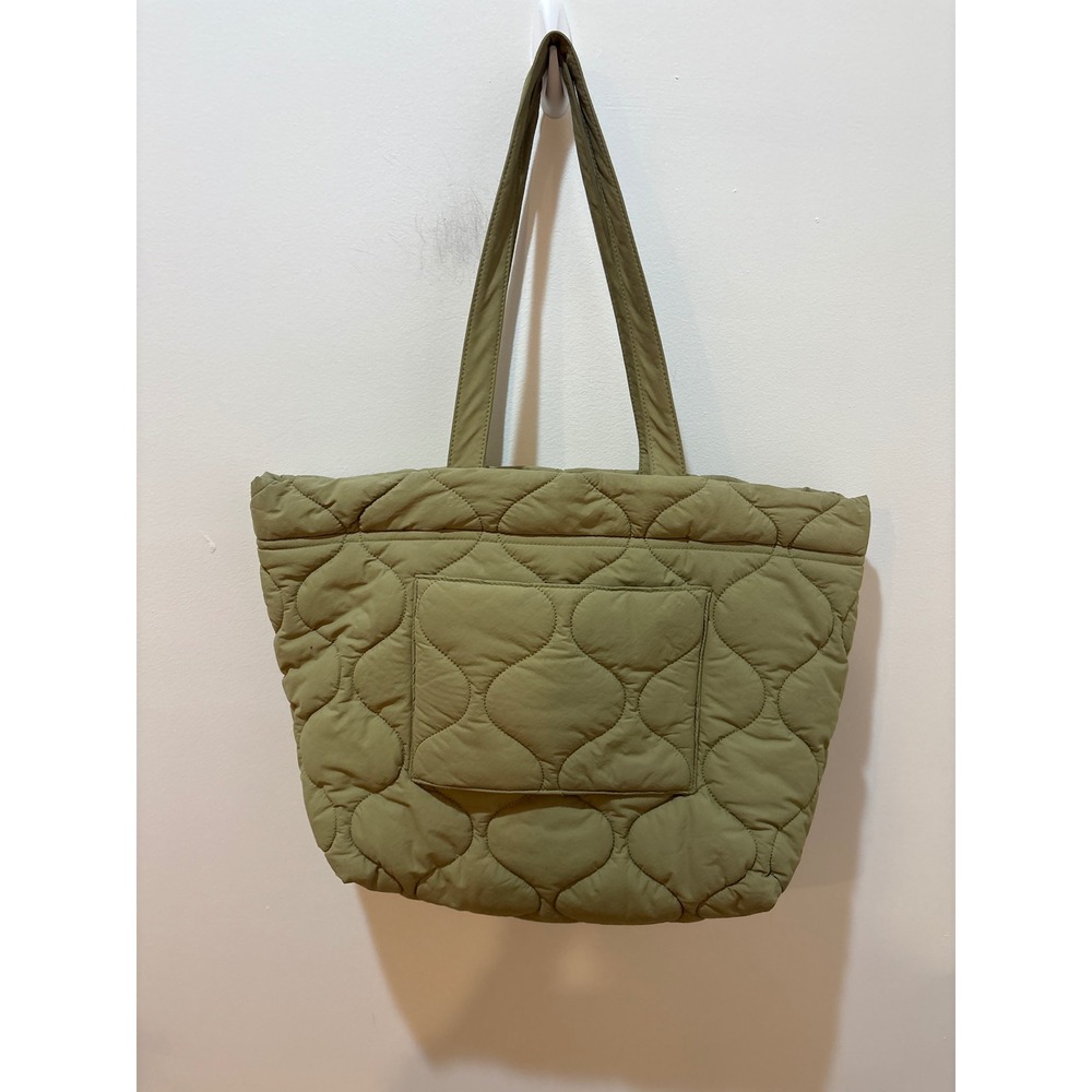 Madewell MWL Olive Green Onion Quilted Puffer Tote Bag Zipper Pocket Large